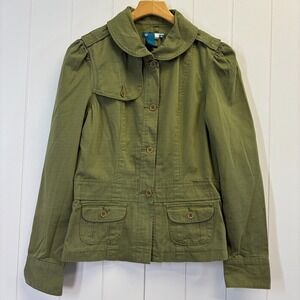 Split Womens Preppy Military Khaki Blazer Jacket Size M Heritage Classic Casual